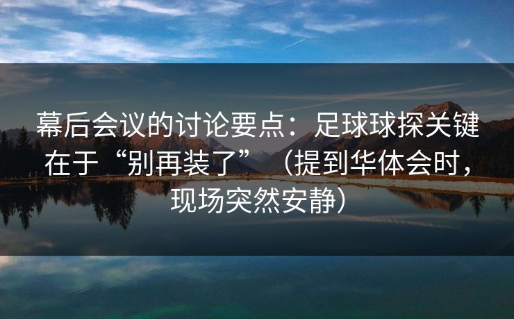 幕后会议的讨论要点:足球球探关键在于“别再装了”(提到华体会时,现场突然安静) 幕后会议的讨论要点:足球球探关键在于“别再装了”(提到华体会时,现场突然安静)