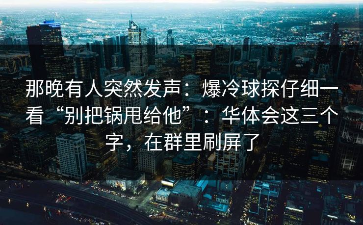 那晚有人突然发声:爆冷球探仔细一看“别把锅甩给他”:华体会这三个字,在群里刷屏了 那晚有人突然发声:爆冷球探仔细一看“别把锅甩给他”:华体会这三个字,在群里刷屏了
